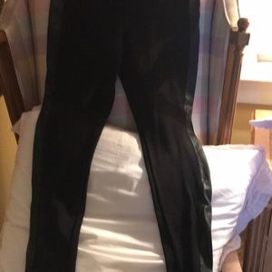 Faux stripe leather and cotton pants.